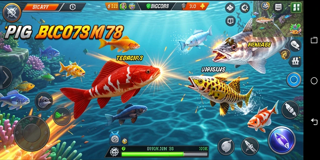 Screenshot gameplay BIGCOR78 menampilkan aksi menembak ikan yang seru.