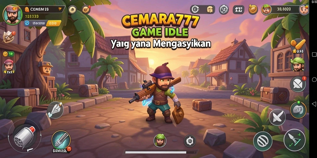 Tampilan gameplay CEMARA777 dengan karakter yang beraksi secara otomatis.