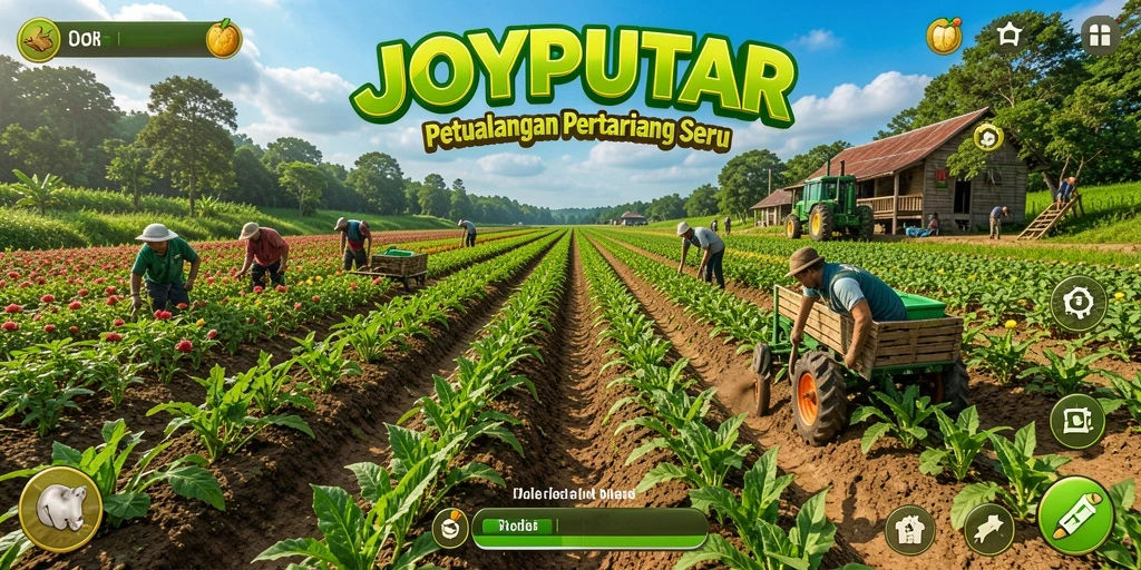 Screenshot JOYPUTAR menampilkan gameplay pertanian yang menarik.