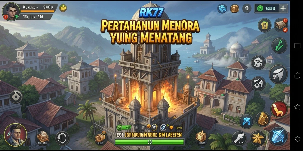 Tampilan gameplay menara pertahanan yang seru di RK77.