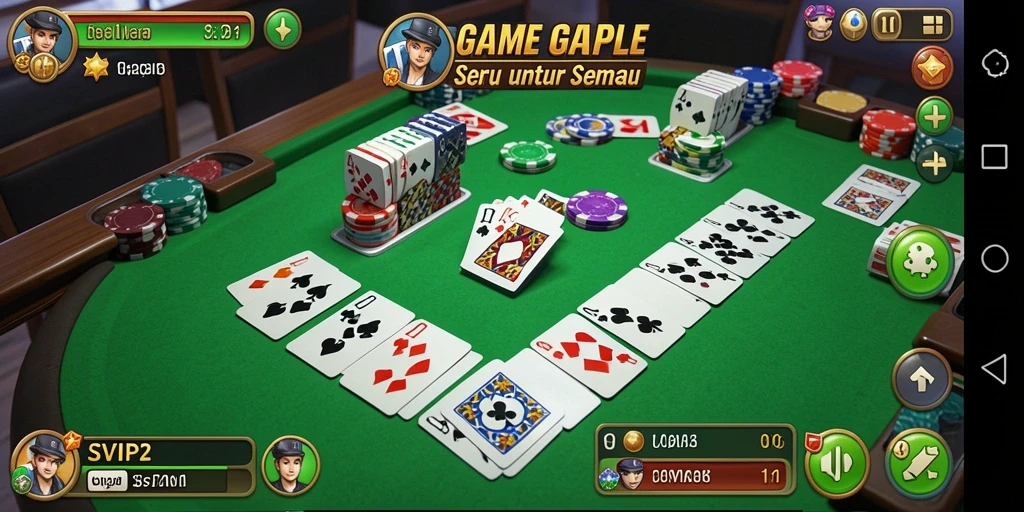 Screenshot gameplay SVIP2 menampilkan suasana bermain Gaple yang seru.