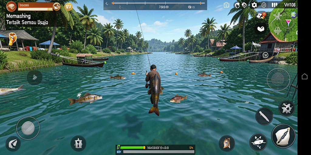 Tangkapan ikan besar dalam permainan memancing seru.